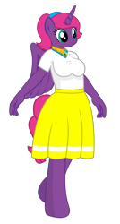 Size: 2025x3773 | Tagged: safe, artist:andrevus, oc, oc only, oc:pinkmane, alicorn, anthro, alicorn oc, clothes, high res, horn, jewelry, necklace, shirt, simple background, skirt, solo, transparent background, wings