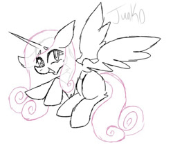 Size: 1125x945 | Tagged: safe, artist:php163, princess cadance, alicorn, pony, g4, art, cute, digital art, doodle, female, floppy ears, flying, mare, missing cutie mark, signature, simple background, sketch, smiling, solo, spread wings, white background, wings