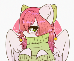 Size: 2400x2000 | Tagged: safe, artist:etoz, oc, oc only, oc:mirai, pegasus, pony, blushing, bow, clothes, female, high res, mare, pegasus oc, simple background, solo, wings