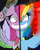 Size: 390x490 | Tagged: safe, artist:candysugarskullgirl9, pinkie pie, rainbow dash, earth pony, pegasus, pony, fanfic:cupcakes, fanfic:rainbow factory, g4, evil, fanfic art, life is a party, pinkamena diane pie, rainbow factory dash, red eyes, ron the death eater, smiling, two sides
