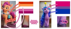 Size: 955x397 | Tagged: safe, izzy moonbow, sunny starscout, earth pony, pony, unicorn, g5, my little pony: a new generation, spoiler:my little pony: a new generation, ball, bisexual pride flag, flag, horn, horn guard, hornball, izzy's tennis ball, lesbian pride flag, pride, pride flag, tennis ball