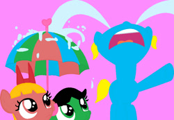 Size: 760x525 | Tagged: safe, artist:wrightgirl11, pegasus, pony, base used, blossom (powerpuff girls), bubbles (powerpuff girls), buttercup (powerpuff girls), crying, female, filly, looking up, nose in the air, ocular gushers, the powerpuff girls, umbrella