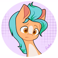 Size: 1768x1768 | Tagged: safe, artist:kiselan, hitch trailblazer, earth pony, pony, g5, abstract background, confused, male, signature, solo, stallion