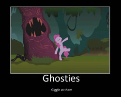 Size: 999x800 | Tagged: safe, artist:thejboy88, edit, edited screencap, screencap, pinkie pie, pony, friendship is magic, g4, season 1, everfree forest, laughter song, motivational poster, scary tree, solo, tree