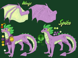 Size: 1280x950 | Tagged: safe, artist:malinraf1615, spike, dragon, g4, glasses, green background, male, older, older spike, quadrupedal spike, simple background, solo, winged spike, wings