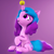 Size: 2131x2130 | Tagged: safe, artist:psfmer, izzy moonbow, pony, unicorn, g4, g5, 3d, :o, ball, female, g5 to g4, gradient background, gradient mane, gradient tail, high res, horn, horn guard, horn impalement, hornball, izzy's tennis ball, looking up, mare, open mouth, purple background, raised hoof, raised leg, simple background, sitting, solo, source filmmaker, tennis ball, unshorn fetlocks