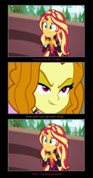 Size: 1097x2088 | Tagged: safe, artist:thejboy88, edit, edited screencap, screencap, adagio dazzle, sunset shimmer, equestria girls, festival filters, g4, my little pony equestria girls: better together, my little pony equestria girls: rainbow rocks, comic, screencap comic