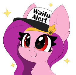 Size: 2757x2743 | Tagged: safe, artist:pegamutt, pipp petals, pegasus, pony, g5, adorapipp, chest fluff, cute, ear fluff, eyelashes, female, hat, high res, mare, red eyes, red-eyed pipp, simple background, smiling, solo, sparkles, transparent background, waifu