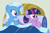 Size: 2384x1588 | Tagged: safe, artist:jadeharmony, trixie, twilight sparkle, alicorn, pony, g4, bed, female, lesbian, ship:twixie, shipping, sleepover, twilight sparkle (alicorn)