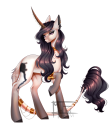 Size: 2092x2376 | Tagged: safe, artist:minelvi, oc, oc only, pony, unicorn, high res, horn, leonine tail, raised hoof, signature, simple background, solo, transparent background, unicorn oc