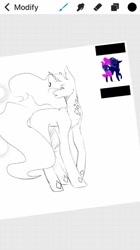 Size: 575x1024 | Tagged: safe, artist:yoonah, oc, oc only, pony, unicorn, chest fluff, duo, horn, horn jewelry, jewelry, lineart, looking back, redraw, unicorn oc