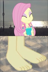 Size: 650x959 | Tagged: safe, edit, fluttershy, equestria girls, g4, barefoot, beach, comparison, feet, fetish, foot fetish, foot focus, legs, pictures of legs