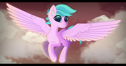 Size: 3000x1587 | Tagged: safe, artist:shepardinthesky, oc, oc only, oc:tranquil neon, pegasus, pony, cloud, commission, flying, male, solo, stallion
