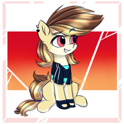 Size: 1000x1000 | Tagged: safe, artist:mjsw, oc, oc only, earth pony, pony, abstract background, clothes, female, mare, sketch, smiling, solo