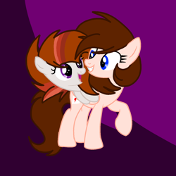 Size: 1378x1378 | Tagged: safe, artist:circuspaparazzi5678, oc, oc:breanna, oc:dusky blitz, pegasus, pony, base used, dusky blitz riding breanna, duskyverse, female, filly, mare, mother and child, mother and daughter, next generation, parent:oc:breanna, parent:rainbow dash, ponies riding ponies, riding
