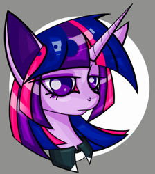 Size: 1795x2000 | Tagged: safe, artist:dodsie, twilight sparkle, pony, g4, bust, circle background, no pupils, shirtless shirt collar, solo