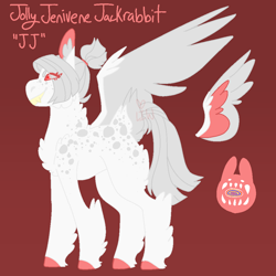 Size: 1000x1000 | Tagged: safe, artist:lepiswerid, derpibooru exclusive, oc, oc only, oc:jolly jenivene jackrabbit, draconequus, pegasus, pony, colored pupils, colored wings, cutie mark, disguise, disgusted, feathered fetlocks, hair bun, smiling, smirk, solo, tail feathers, wings