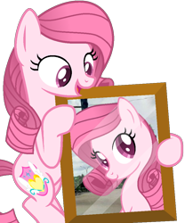 Size: 816x983 | Tagged: safe, artist:muhammad yunus, oc, oc only, oc:annisa trihapsari, earth pony, pony, g4, base used, duo, earth pony oc, female, irl, mare, medibang paint, not rarity, open mouth, photo, pink body, pink hair, simple background, smiling, transparent background, vector