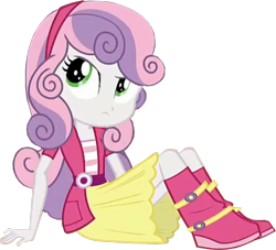 Size: 1600x1453 | Tagged: safe, edit, edited screencap, screencap, sweetie belle, equestria girls, g4, my little pony equestria girls: rainbow rocks, background removed, boots, clothes, cropped, female, looking up, not a vector, shoes, sitting, skirt, solo