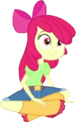 Size: 750x1200 | Tagged: safe, edit, edited screencap, screencap, apple bloom, equestria girls, g4, my little pony equestria girls: rainbow rocks, apple bloom's bow, background removed, blurry, boots, bow, clothes, cropped, female, hair bow, jeans, looking at something, not a vector, pants, rain boots, shirt, shoes, sitting, solo