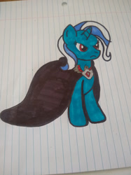 Size: 400x534 | Tagged: safe, artist:catppuccino, trixie, pony, g4, alicorn amulet, cape, clothes, lined paper, solo, traditional art