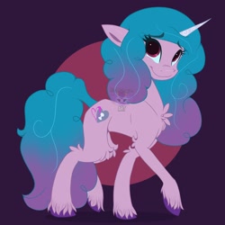 Size: 3000x3000 | Tagged: safe, artist:fluffdragonart, izzy moonbow, pony, unicorn, g5, abstract background, chest fluff, cute, female, high res, izzybetes, looking at you, mare, smiling, solo, unshorn fetlocks