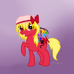 Size: 800x800 | Tagged: safe, artist:mioais, pony, anatomically incorrect, bow, cute, female, flandre scarlet, hat, incorrect leg anatomy, mare, ponified, touhou
