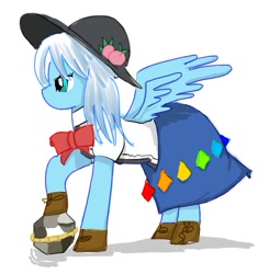 Size: 559x571 | Tagged: safe, artist:beyondthenightsky, pegasus, pony, clothes, dress, female, hat, hinanai tenshi, mare, ponified, rock, skirt, solo, touhou