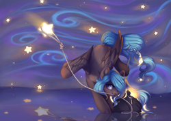 Size: 2400x1700 | Tagged: safe, artist:shady-bush, oc, oc only, oc:lumen, pegasus, pony, female, mare, mouth hold, rope, solo, stars, tangible heavenly object