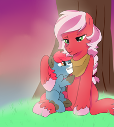 Size: 900x1000 | Tagged: safe, artist:h0mi3, oc, oc:apple blossom, oc:apple buck, earth pony, pony, colt, cousins, duo, female, male, mare, offspring, parent:apple bloom, parent:big macintosh, parent:cheerilee, parent:pipsqueak, parents:cheerimac, parents:pipbloom, sitting, teary eyes