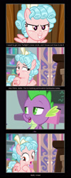 Size: 1024x2572 | Tagged: safe, artist:thejboy88, edit, edited screencap, screencap, cozy glow, spike, dragon, pegasus, pony, g4, marks for effort, comic, evil grin, female, filly, flirting, grin, male, open mouth, school of friendship, shipping denied, smiling, spike is not amused, teeth, unamused