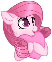 Size: 687x820 | Tagged: safe, artist:muhammad yunus, oc, oc only, oc:annisa trihapsari, earth pony, pony, base used, cute, earth pony oc, female, heart, mare, medibang paint, not rarity, ocbetes, open mouth, pink body, pink hair, plushie, simple background, solo, transparent background, upvote bait, vector