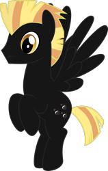 Size: 1600x2530 | Tagged: safe, artist:edy_january, oc, oc only, oc:allen jackson, pegasus, pony, american, angry birds, black, bomb, bomb (angry birds), cutie mark, food, male, ponified, solo, stallion, weapon, yellow