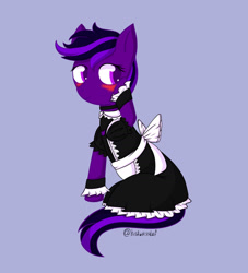 Size: 2000x2200 | Tagged: safe, artist:biskwit, oc, oc only, oc:kioshka, earth pony, pony, blushing, clothes, high res, maid, simple background, sitting, solo