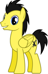 Size: 1280x1939 | Tagged: safe, artist:edy_january, oc, oc only, oc:chuck hudson, pegasus, pony, american, angry birds, chuck (angry birds), cutie mark, gun, m4a1, ponified, solo, weapon, yellow