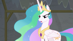 Size: 1920x1080 | Tagged: safe, screencap, princess celestia, alicorn, pony, g4, horse play, angry, crown, female, jewelry, mare, open mouth, regalia, solo