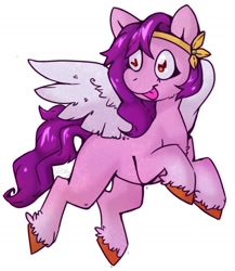 Size: 1295x1494 | Tagged: safe, artist:cinnamonsparx, pipp petals, pegasus, pony, g5, female, mare, raised hoof, red eyes, red-eyed pipp, simple background, solo, spread wings, tongue out, unshorn fetlocks, white background, wings