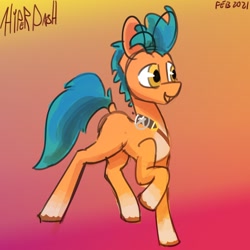 Size: 1600x1599 | Tagged: safe, artist:hyper dash, hitch trailblazer, earth pony, pony, g5, gradient background, male, open mouth, raised hoof, signature, solo, stallion, unshorn fetlocks