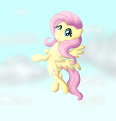 Size: 4165x4344 | Tagged: safe, artist:background basset, fluttershy, pegasus, pony, g4, cloud, cute, female, flying, looking at you, looking back, looking back at you, mare, shyabetes, smiling, solo, spread wings, wings