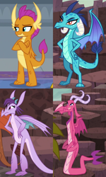 Size: 1110x1844 | Tagged: safe, edit, edited screencap, screencap, ballista, princess ember, prominence, smolder, dragon, g4, gauntlet of fire, school daze, season 6, season 8, angry, cropped, crossed arms, dragoness, ember is not amused, female, hand on hip, school of friendship, unamused