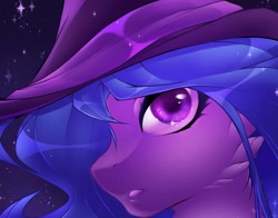 Size: 1729x1358 | Tagged: safe, artist:mazerun12086913, izzy moonbow, pony, g5, female, hat, looking at you, mare, night, solo, stars