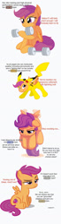 Size: 896x3264 | Tagged: safe, artist:axlewolf, artist:bobdude0, artist:cyanlightning, artist:moophins, artist:perplexedpegasus, editor:fluttershyisnot adoormat, scootaloo, pikachu, g4, annoyed, dialogue, dumbbell (object), flying, meme, pokémon, scootaloo can't fly, scootaloo is not amused, unamused, weights