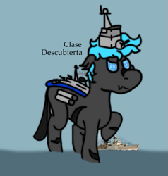 Size: 635x668 | Tagged: safe, artist:loshad the bughorse, oc, oc only, oc:loshad, changeling, hybrid, battleship, battleship ponies, frigate, male, navy, ocean, scar, scarred, solo