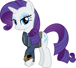 Size: 1255x1132 | Tagged: safe, artist:andoanimalia, artist:php170, rarity, pony, unicorn, fallout equestria, g4, beautiful, clothes, eyeshadow, fallout, female, jumpsuit, looking at you, makeup, mare, pipboy, simple background, solo, transparent background, vault suit, vector