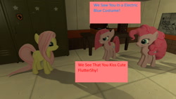 Size: 1360x768 | Tagged: safe, artist:nightmenahalo117, fluttershy, pinkie pie, oc, g4, 3d, blackmail, offscreen character
