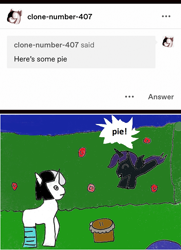 Size: 990x1367 | Tagged: safe, artist:ask-luciavampire, oc, oc:nyx, alicorn, pony, unicorn, ask, food, pie