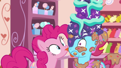 Size: 1920x1080 | Tagged: safe, screencap, cup cake, pinkie pie, earth pony, pony, g4, no second prances, cake, context is for the weak, duo, female, food, licking, mare, tongue out