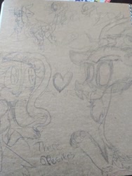 Size: 780x1040 | Tagged: safe, artist:cocolove2176, discord, fluttershy, draconequus, pegasus, pony, g4, bust, eyelashes, female, heart, lineart, male, mare, ship:discoshy, shipping, straight, traditional art