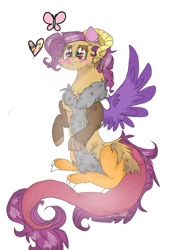 Size: 780x1040 | Tagged: safe, artist:cocolove2176, oc, oc only, oc:coraliss rose, butterfly, draconequus, hybrid, female, interspecies offspring, offspring, parent:discord, parent:fluttershy, parents:discoshy, shipping, simple background, sitting, solo, white background