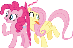 Size: 2212x1456 | Tagged: safe, artist:dash-o-salt, fluttershy, pinkie pie, earth pony, pegasus, pony, g4, dazed, happy, newbie artist training grounds, simple background, sproing, tongue out, transparent background